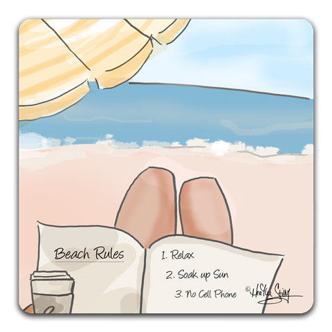 "Beach Rules" Drink Coaster by Heather Stillufsen