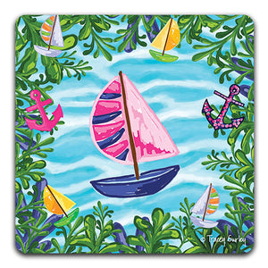 "Blue Sailboat" Drink Coaster by Tracey Gurley - CJ Bella Co.