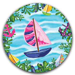 "Blue Sailboat" Car Coaster by Tracey Gurley - CJ Bella Co.