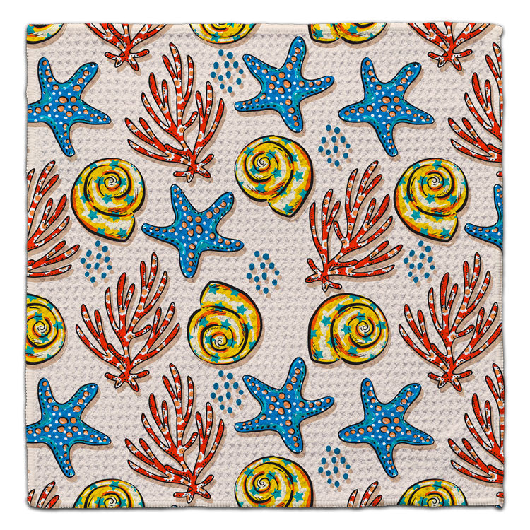 Yellow Shells w/Blue Starfish Eco-Friendly Washcloth