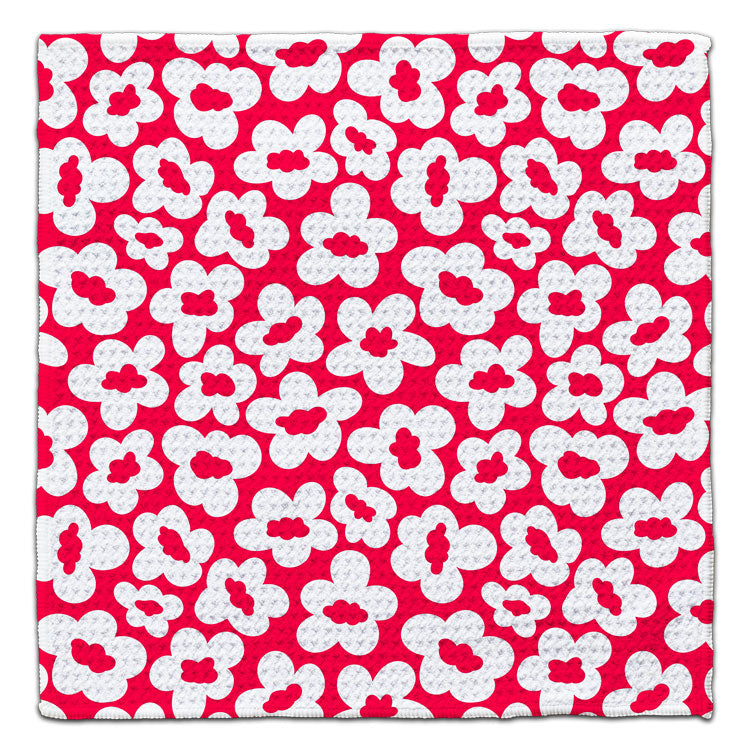 White Flowers on Red Eco-Friendly Washcloth