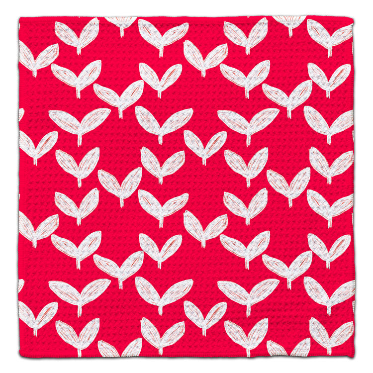 White Leaves on Red Background Eco-Friendly Washcloth