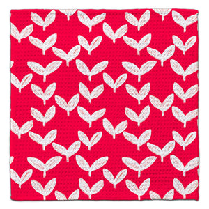 White Leaves on Red Background Eco-Friendly Washcloth