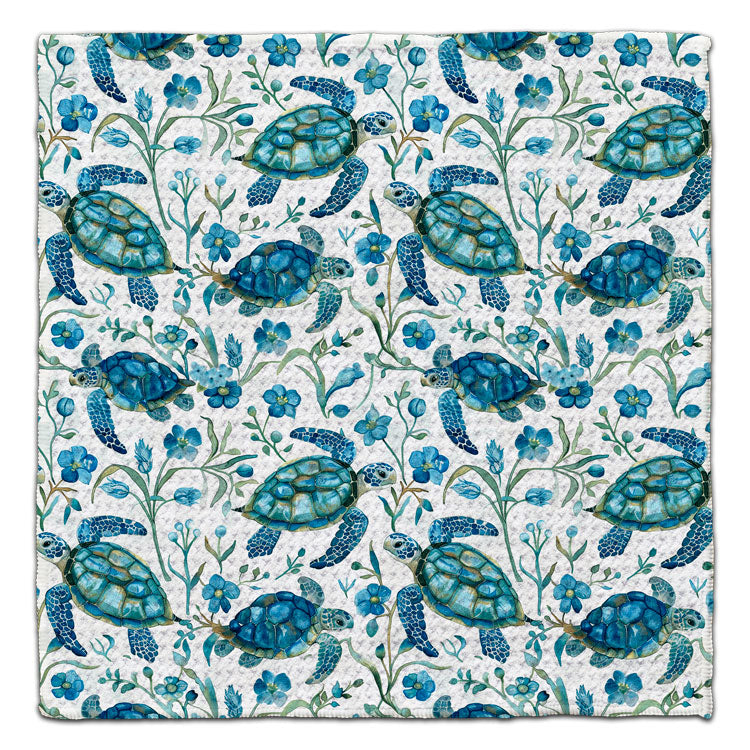 Turtle Blue w/Flowers Eco-Friendly Washcloth - CJ Bella Co.