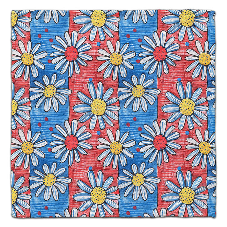 Daisies with Red & Blue Stripes Eco-Friendly Washcloth