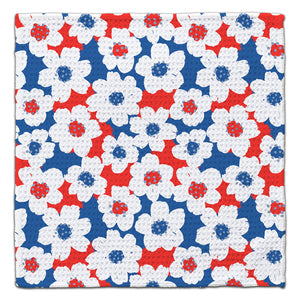 White Magnolias w/Red & Blue Eco-Friendly Washcloth
