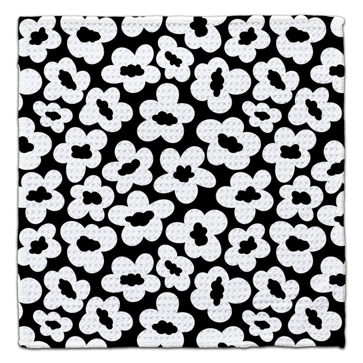 White Flowers on Black Eco-Friendly Washcloth
