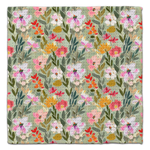 Flowers w/Sage Green Back Washcloth