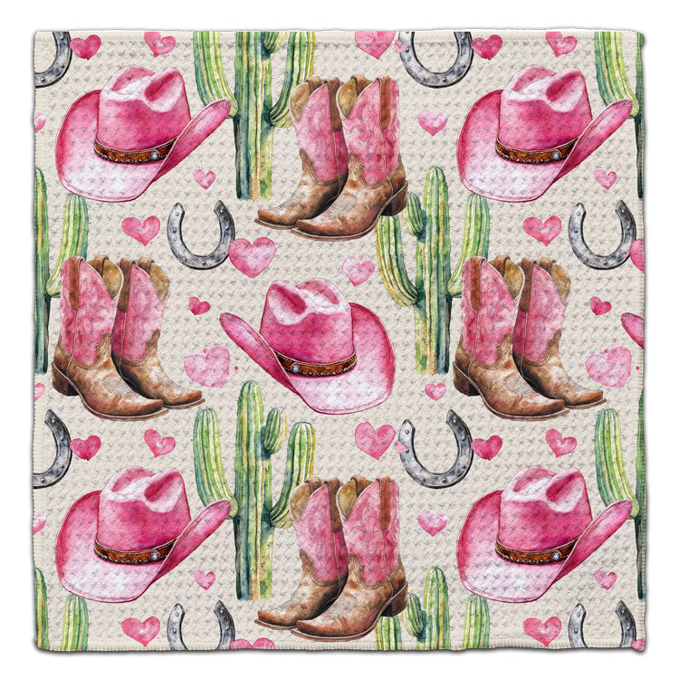 Pink Cowgirl Hat, Boots & Cactus Eco-Friendly Washcloth