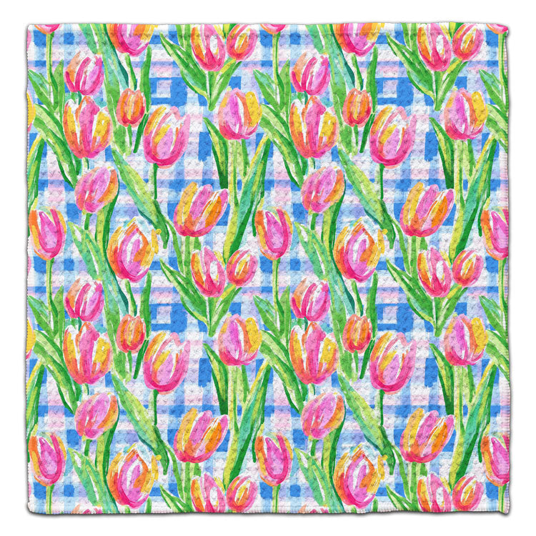 Tulips w/Plaid Back Eco-Friendly Washcloth