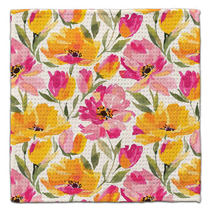 Pink and Yellow Flower Cottagecore Eco-Friendly Washcloth