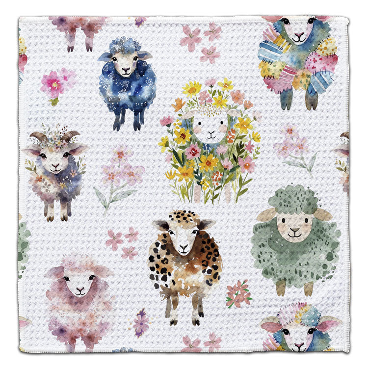 Floral Sheep Waffle Weave Washcloth - CJ Bella Co.