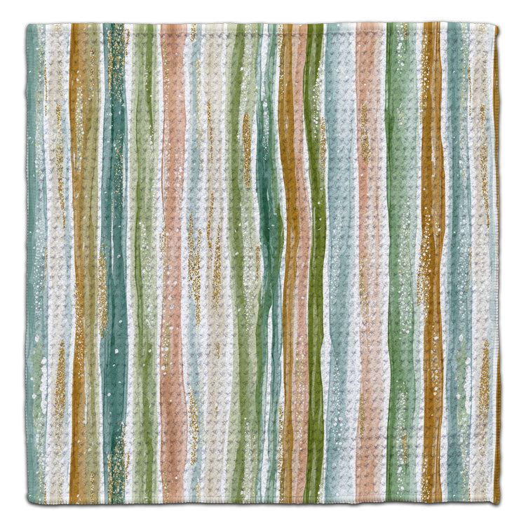 Green & Gold Wavy Horizontal Stipes Eco-Friendly Washcloth