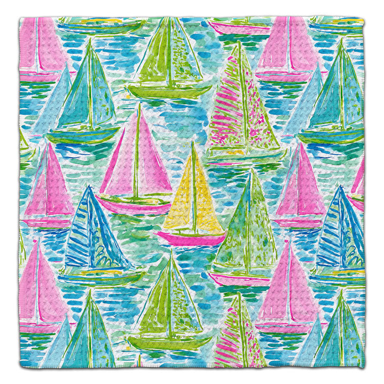 Pink, Yellow, & Green Sailboats Eco-Friendly Washcloth - CJ Bella Co.