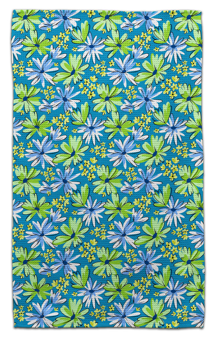 Retro Blue/Green Daisy Eco-Friendly Towel