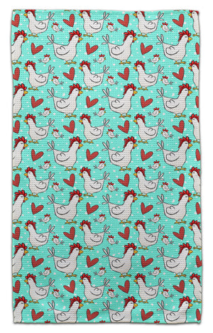 White Chickens & Hearts Eco-Friendly Towel