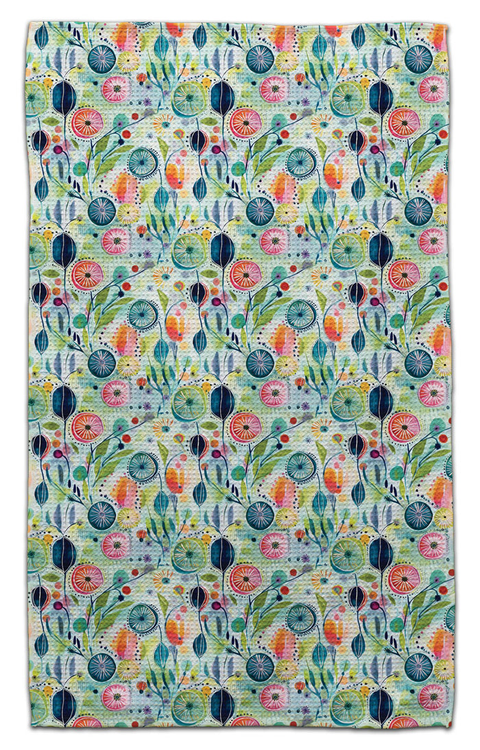 Green Blue Flowers Eco-Friendly Towel