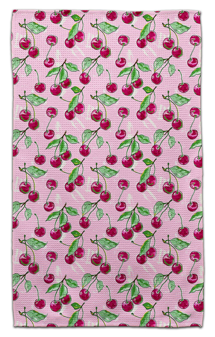 Cherries Pink Background Eco-Friendly Towel