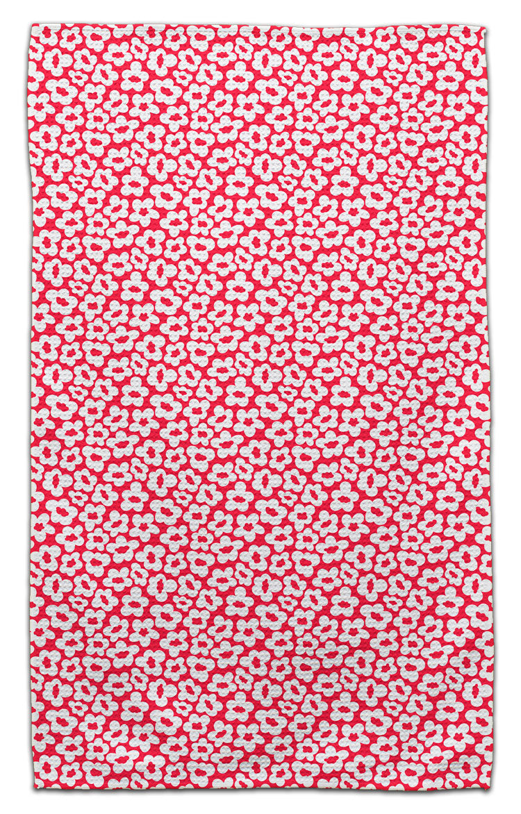 White Flowers on Red Waffle Weave Towel - CJ Bella Co.