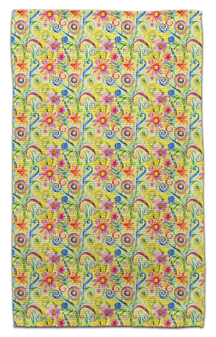 Flowers Swirl Yellow Eco-Friendly Towel