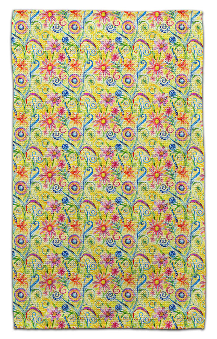 Flowers Swirl Yellow Eco-Friendly Towel