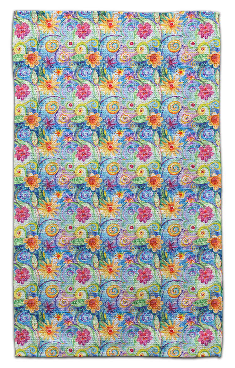 Flowers Swirl Blue Eco-Friendly Towel