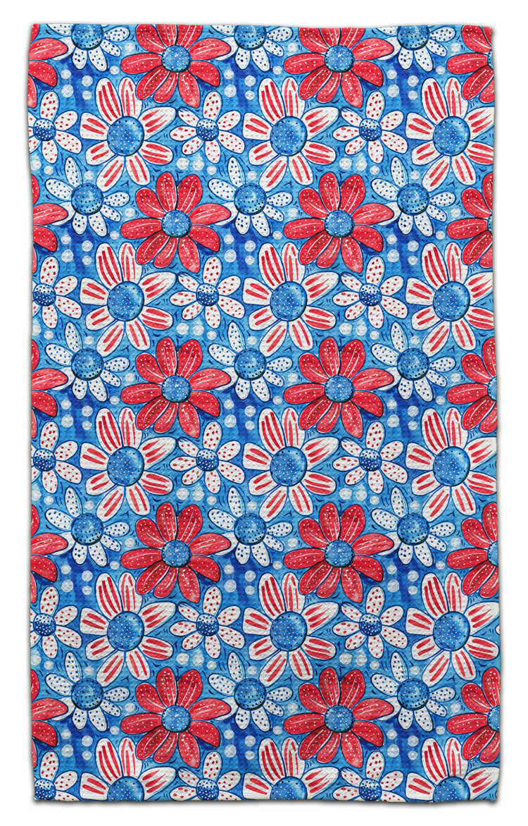 Red, White, Blue Flowers Eco-Friendly Towel