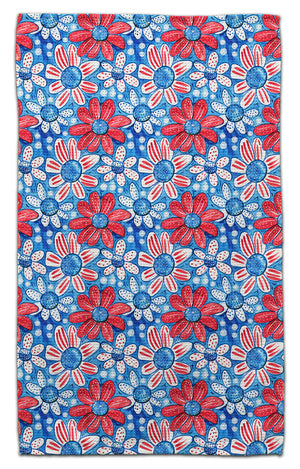 Red, White, Blue Flowers Eco-Friendly Towel