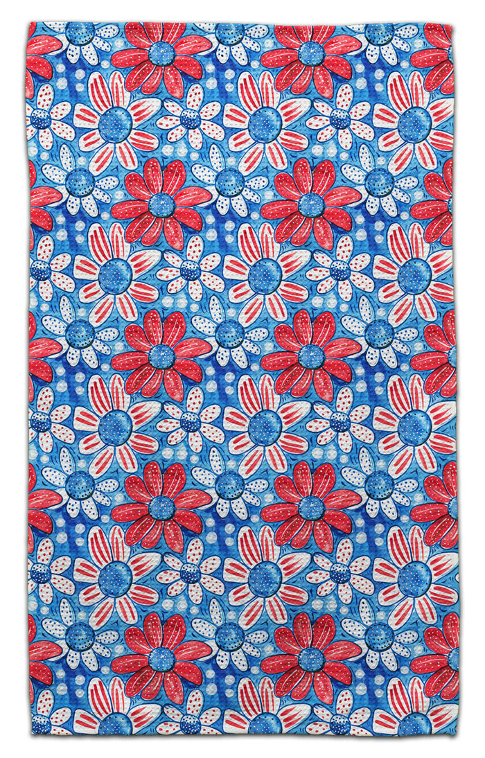 Red, White, Blue Flowers Eco-Friendly Towel