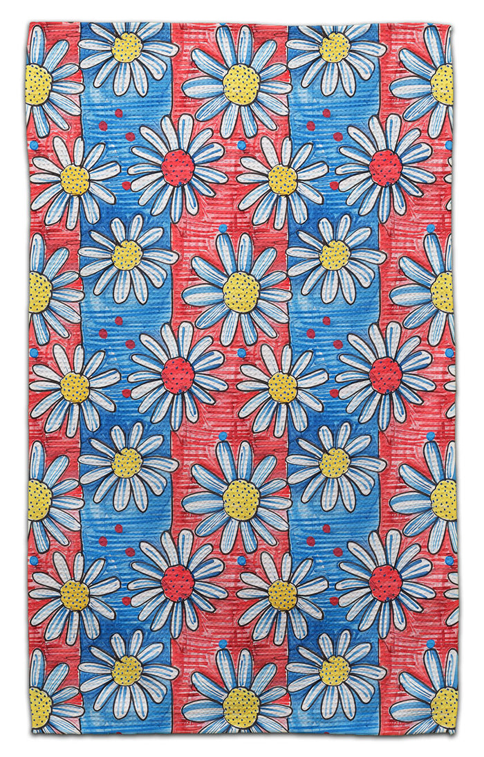 Daisies with Red & Blue Stripes Eco-Friendly Towel