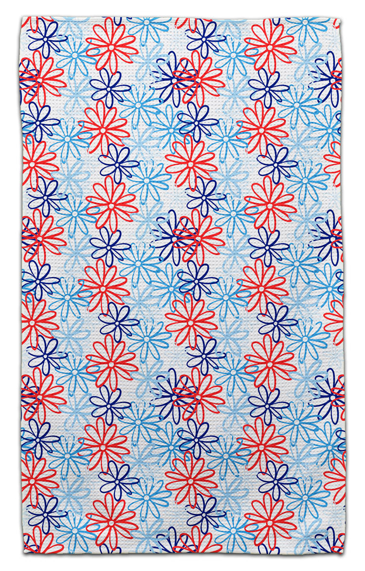 Red, White, Blue Flower Outlines Eco-Friendly Towel