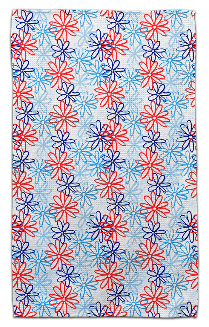 Red, White, Blue Flower Outlines Eco-Friendly Towel