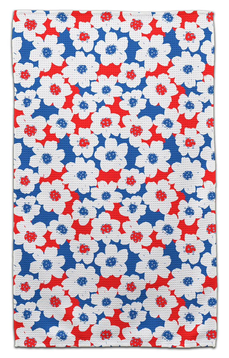 White Magnolias w/Red & Blue Eco-Friendly Towel