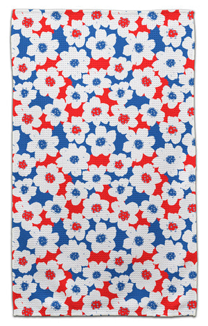 White Magnolias w/Red & Blue Eco-Friendly Towel