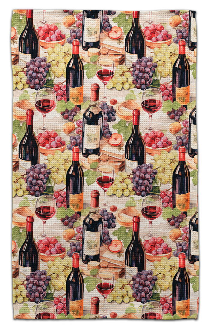 Wine Bottles and Grapes Eco-Friendly Towel