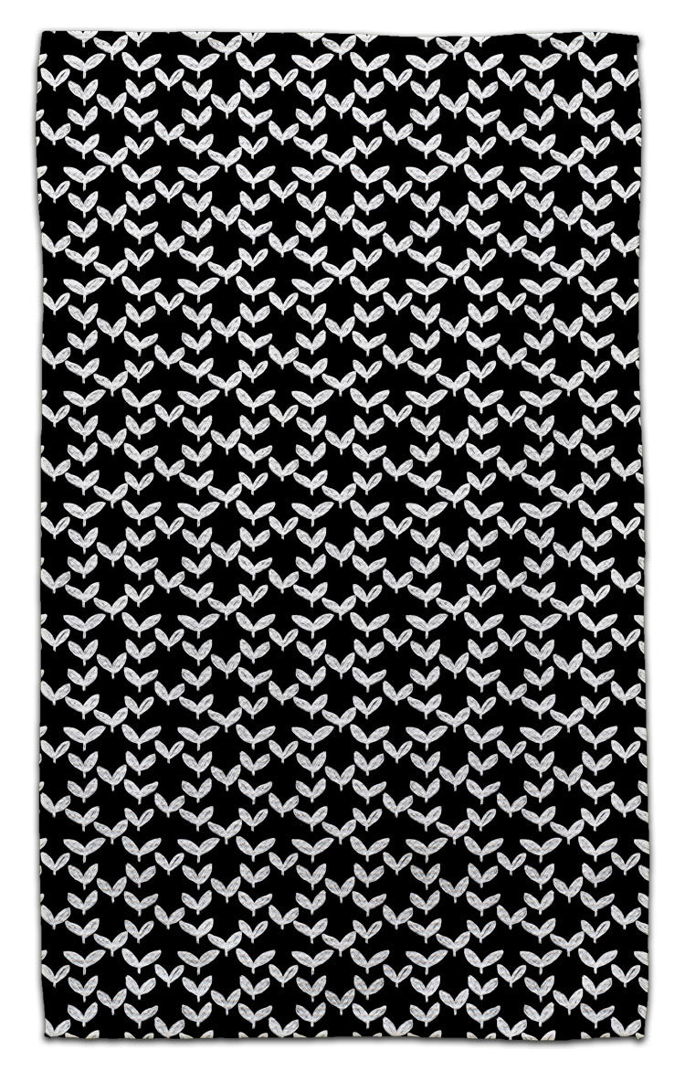 White Leaves on Black Eco-Friendly Towel