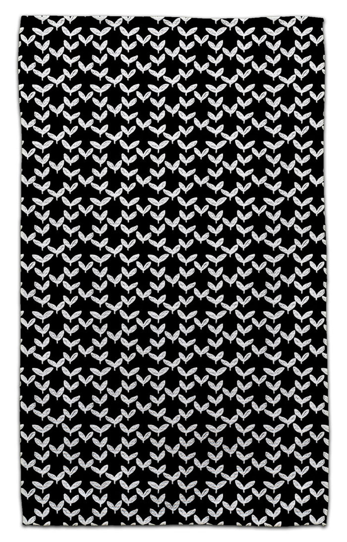 White Leaves on Black Eco-Friendly Towel