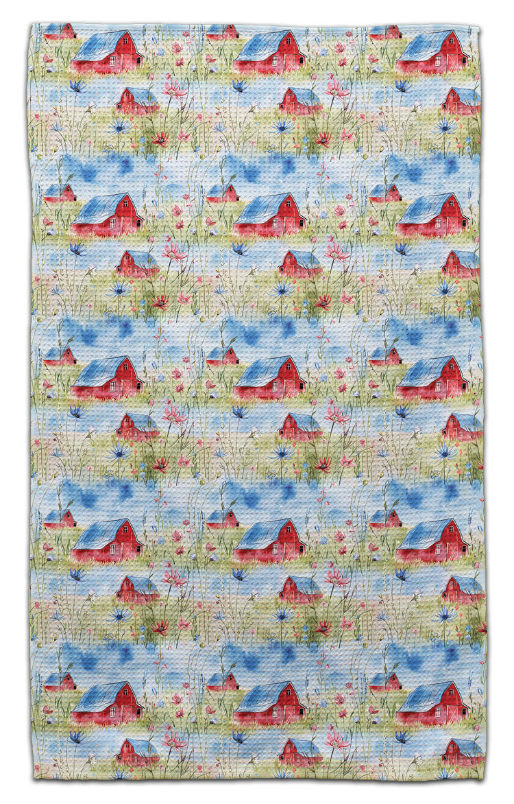 Red Barns in Meadow Eco-Friendly Towel