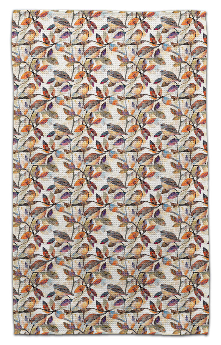 Birds on Mosaic Fall Leaves Eco-Friendly Towel