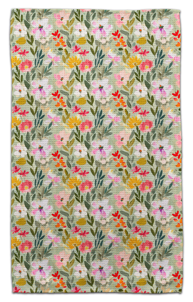 Flowers w/Sage Green Back Eco-Friendly Towel
