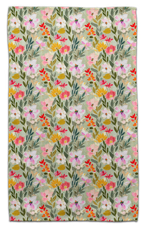 Flowers w/Sage Green Back Eco-Friendly Towel