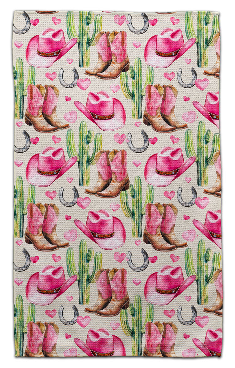 Pink Cowgirl Hat, Boots & Cactus Eco-Friendly Towel