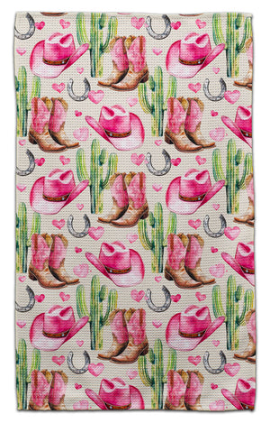 Pink Cowgirl Hat, Boots & Cactus Eco-Friendly Towel