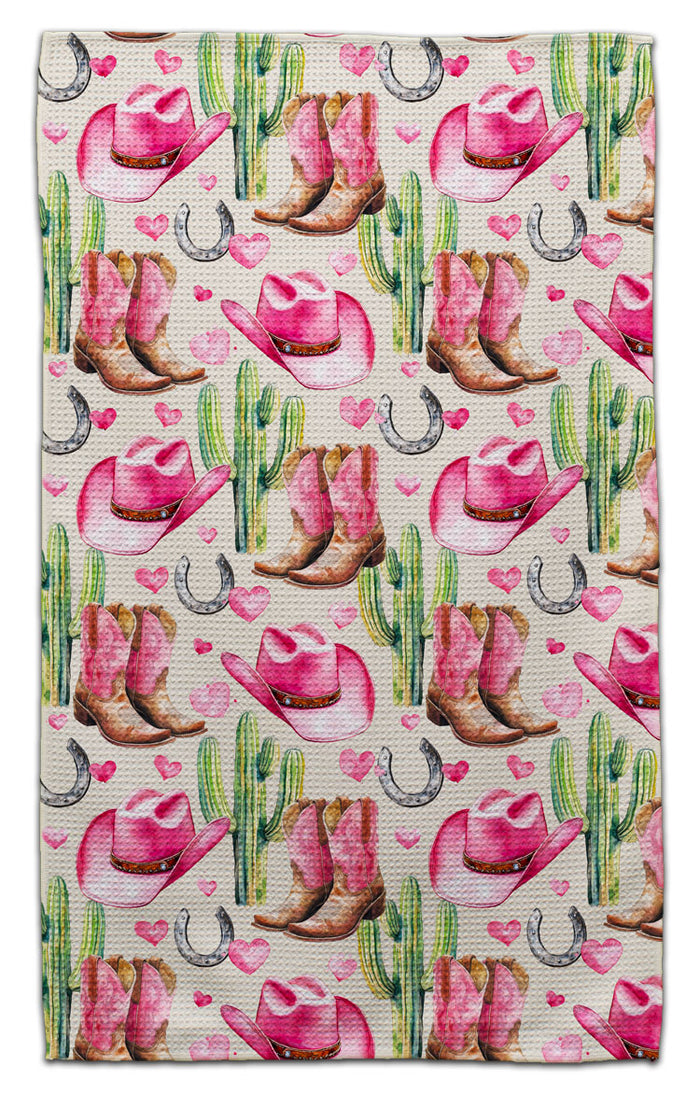 Pink Cowgirl Hat, Boots & Cactus Eco-Friendly Towel