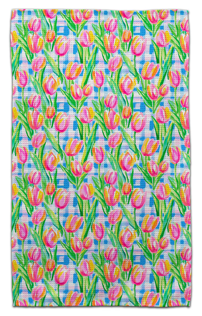 Tulips w/Plaid Back Eco-Friendly Towel