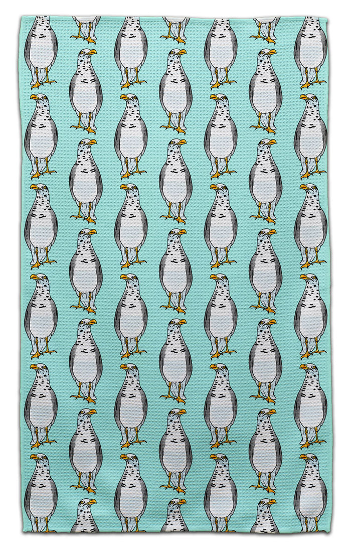 Seagulls on Teal Background Eco-Friendly Towel