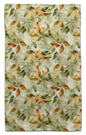 Colorful Leaf Clusters on Green Eco-Friendly Towel