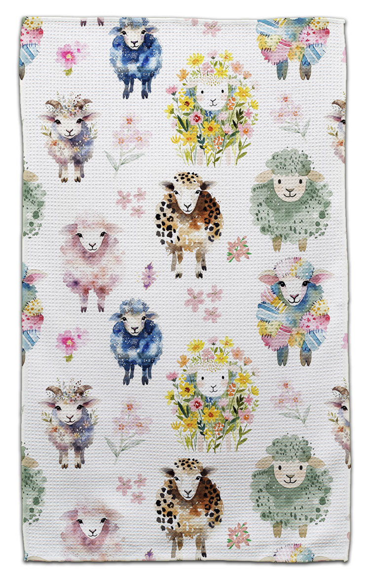 Floral Sheep Waffle Weave Towel - CJ Bella Co.
