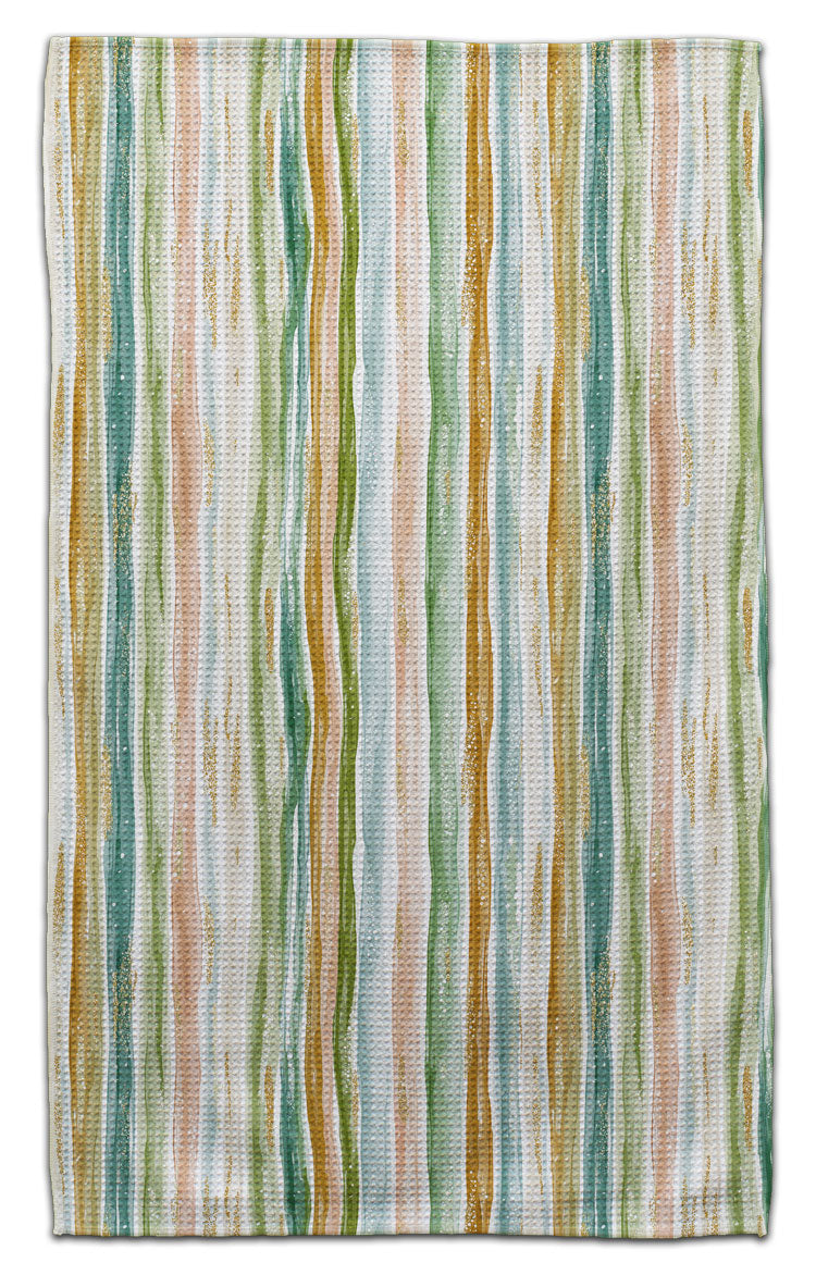 Green & Gold Vertical Stripes Eco-Friendly Towel