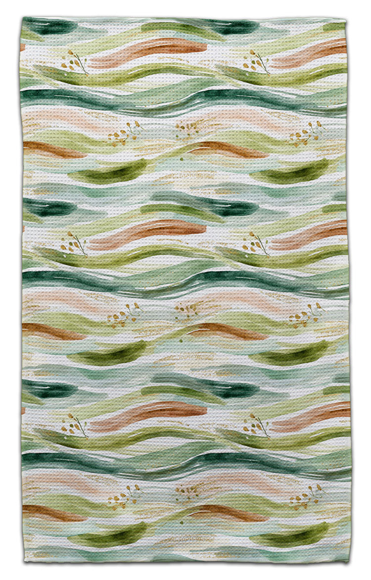 Green & Gold Wavy Horizontal Stipes Eco-Friendly Towel